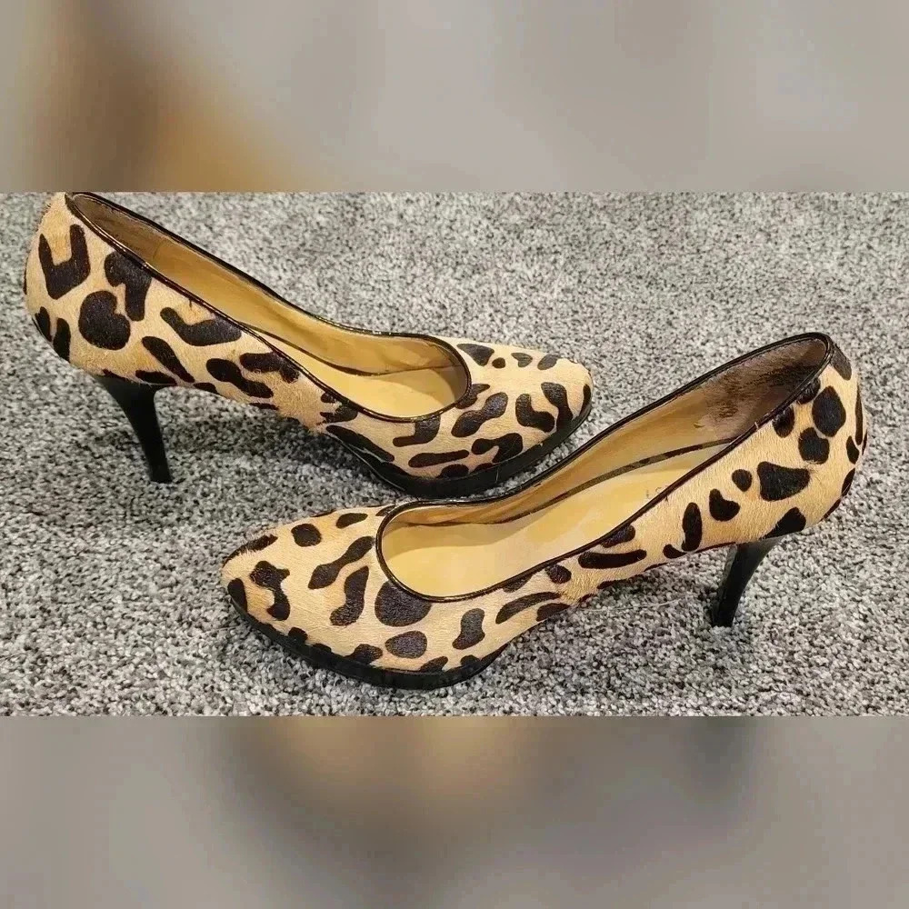Nine West NW7PRISILLA Leopard print stiletto pumps, real fur, size 6.5M - Picture 6 of 10